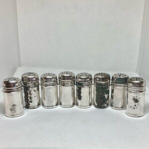 Set of 8 Silver Plated W.M.Co #4 Personal Salt and Pepper Shakers Vintage